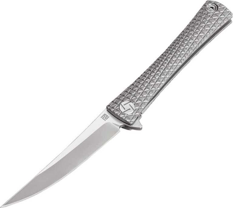 Artisan Waistline Frame Lock M390 1805G-GYM Grey Titanium knives for sale